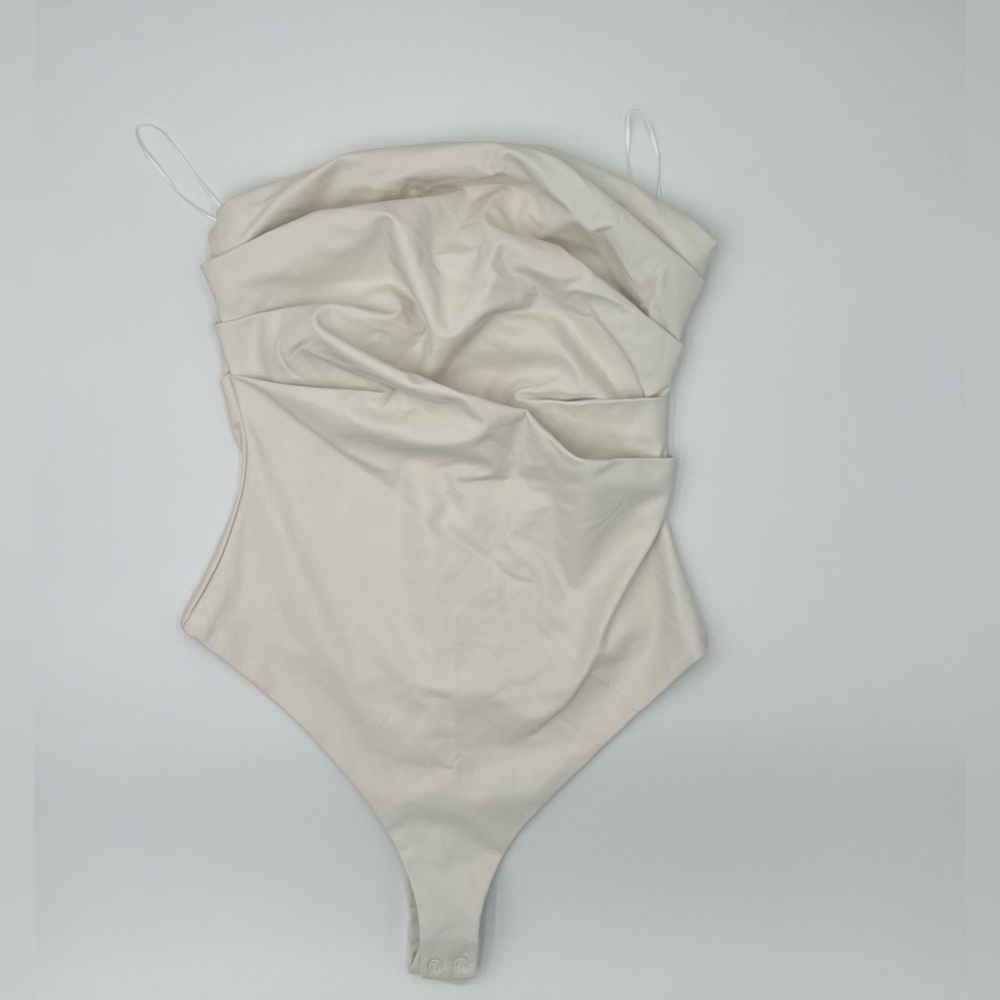 naked wardrobe Cream Strapless Drape Bodysuit